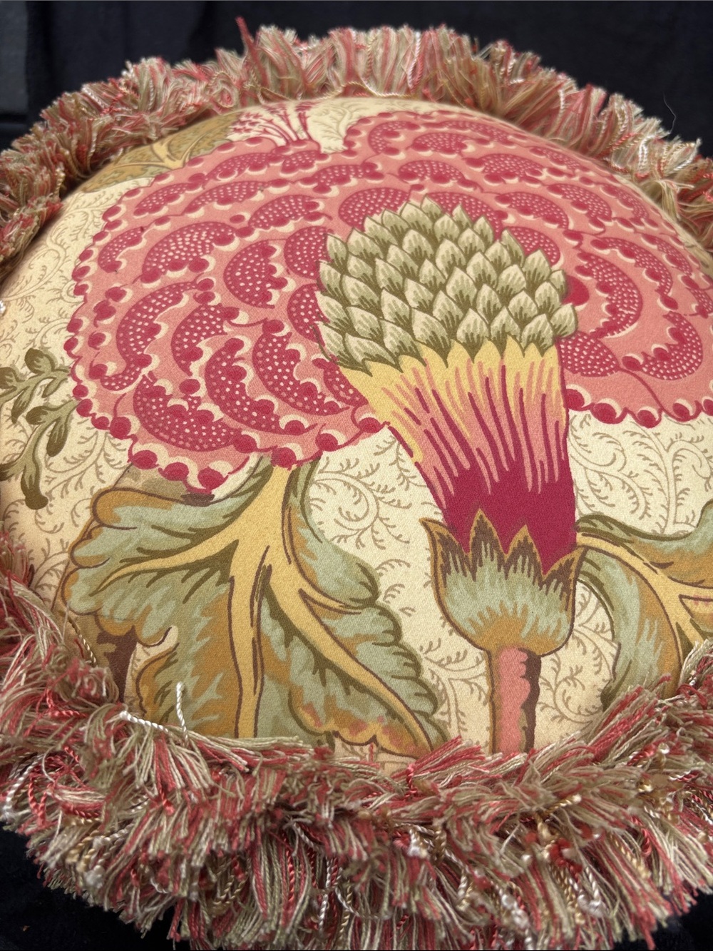 Decorative Round Fringe Accent Pillow in Coral and Cream Bella Rosa NWTs. - Picture 2 of 8